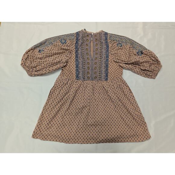 By Anthropologie Embroidered Tunic Mini Dress Sz S Pink Floral - Picture 7 of 7